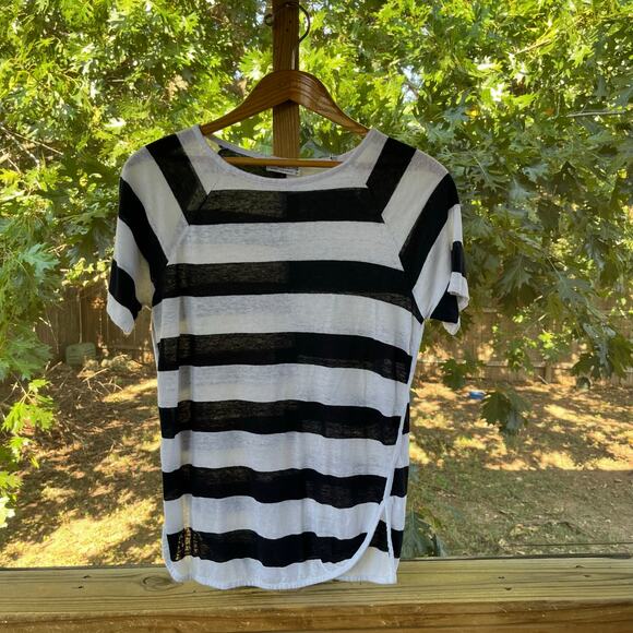Frame Women's 100% Linen Black And White Striped Top Size XS - Picture 1 of 5